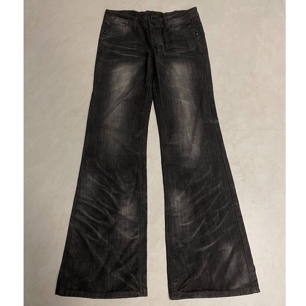 Vintage Faded Wash Low-rise Flared Bootcut Denim Jeans Black Gray size 30